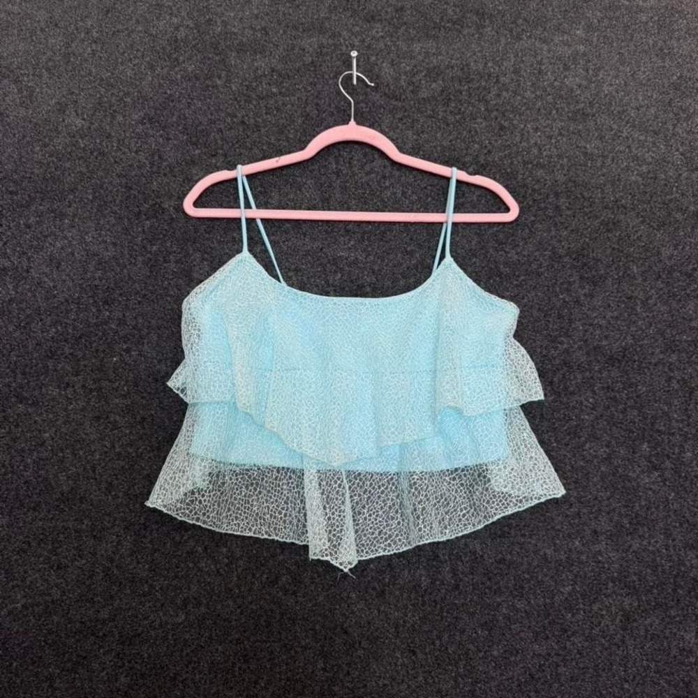 Women's Medium Charlotte Russe blue lace ruffle cami Y2K fairy tank top